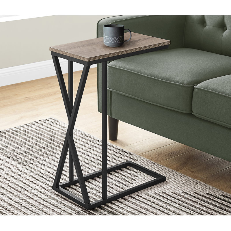Table d'appoint, en forme de C, bout, côté, collation, stratifié brun, métal noir, contemporain, moderne, Taupe