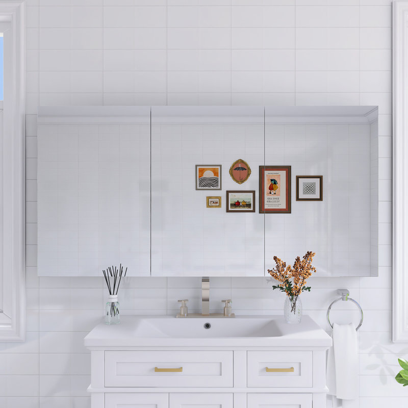 Rectangular Aluminum Medicine Cabinet With Mirror, 60"