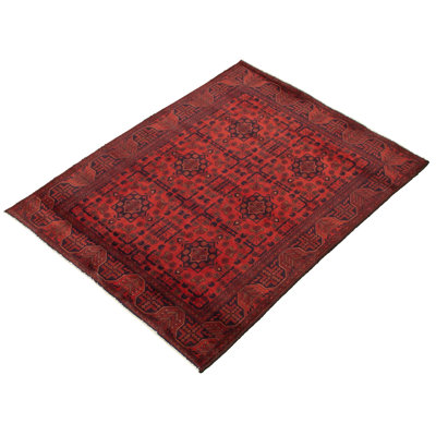Tapis unique en laine noué à la main style Esari Turkoman des années 2010 de 4 pi 11 po x 6 pi 3 po rouge
