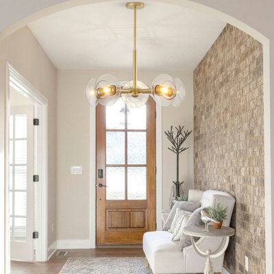 Mercer41 Modern Gold Sputnik Chandelier With Clear Glass Shades For Dining Room, Living Room, Or Kitchen