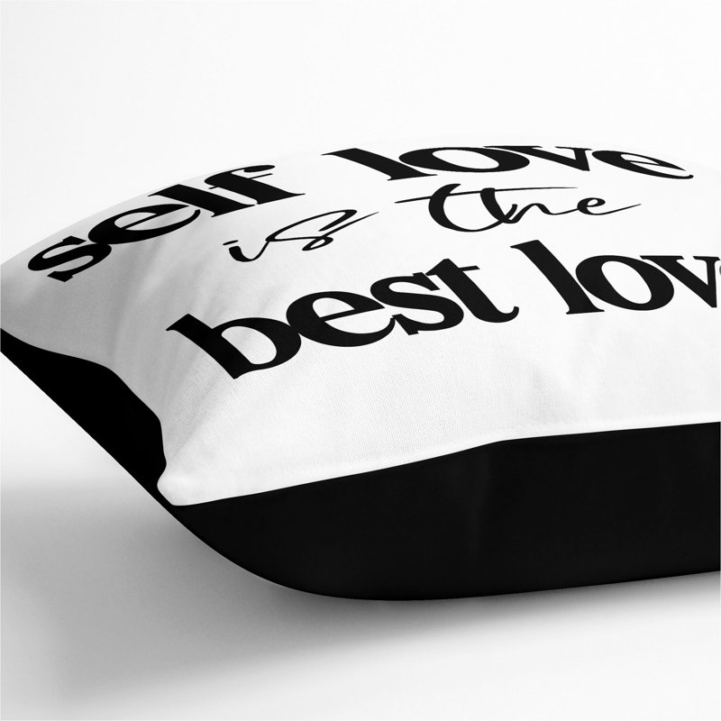 Self Love Typography Square Throw Cushion, Black, 55cm H x 55cm W x 20cm D