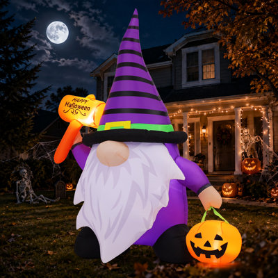 Gnome gonflable d'Halloween à DEL de 6,7 pi avec enseigne «Happy Halloween» et lanterne citrouille