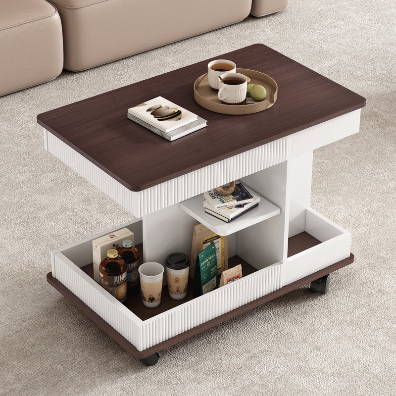 Adjustable End Table with Wheels, White