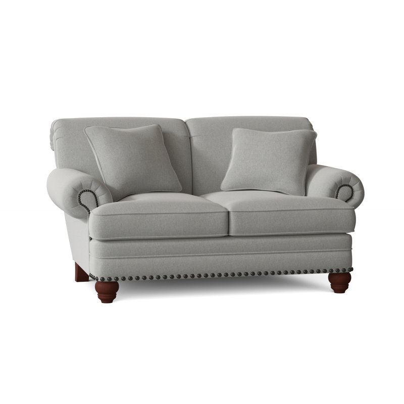 Causeuse à accoudoirs roulés 65 po avec coussins réversibles Ballester, Laiton foncé, Popstitch 21 colombe, Manhattan