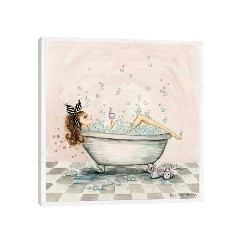 Pamper Yourself Bubble Bath by Bella Pilar - Painting on Canvas, 45.72 cm H x 45.72 cm W, White Framed Canvas