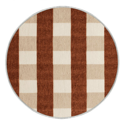 Machine Washable Checkered Beige Area Rug