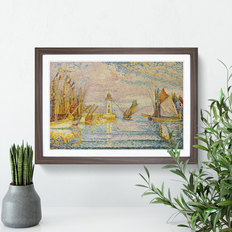 The Lighthouse Groix by Paul Signac - Picture Frame Painting, 36cm H x 48cm W x 2cm D, Walnut