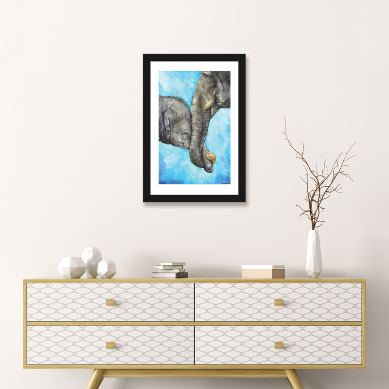 Éléphants - Pure Family, art sur toile, H 32 po x l 24 po x P 1 po, Papier encadré noir