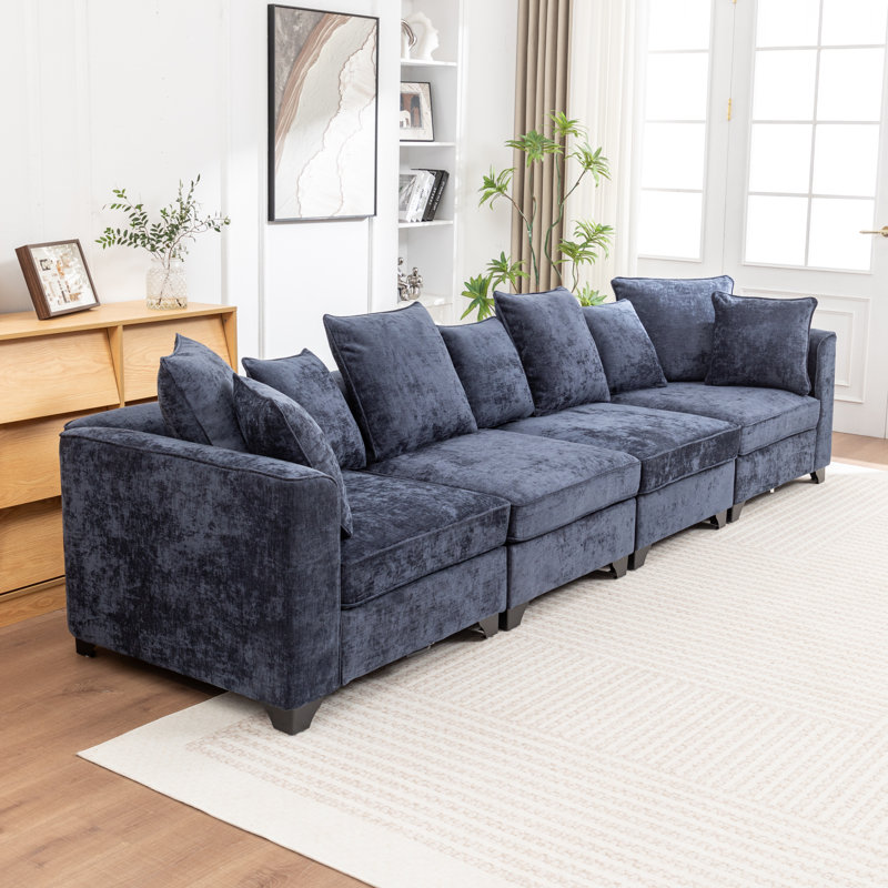 Canapé modulaire rembourré 4 pièces Bennett, Bleu