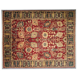 Tapis rouge en laine noué à la main 5 pi x 8 pi Southwestern