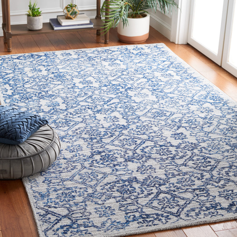 Tapis bleu en laine / coton touffeté à la main Angeli, Rectangle 6 pi x 9 pi