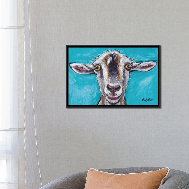 «Gizmo The Goat» par Hippie Hound Studios, impression sur toile tendue, H 40 po x l 60 po x P 1,5 po, Toile avec cadre noir