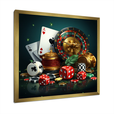 Casino gambling icons poker II - Casinos / Race Tracks Framed Canvas Print Wall Art