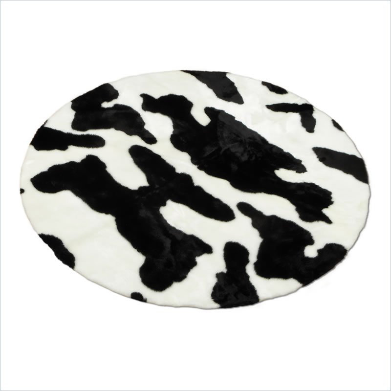 Cow Faux Fur Washable Area Rug, Round 4'7"