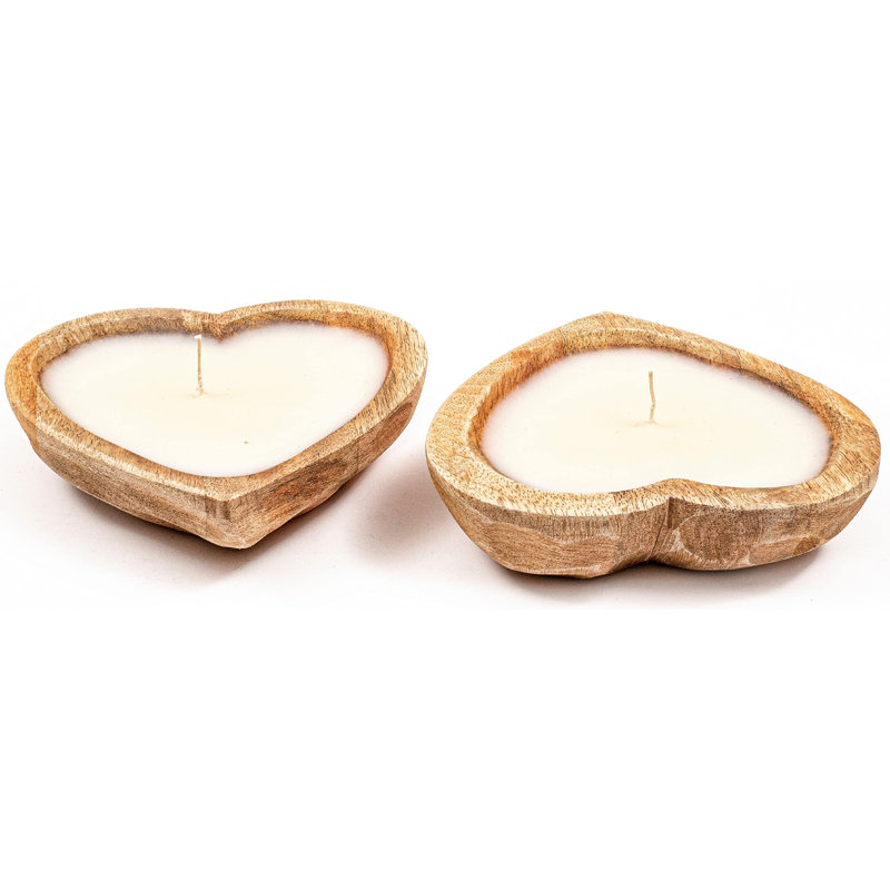 Bougie en forme de cœur en forme de bol en bois avec cire de soja - 3 mèches 5 oz (parfum bois de santal vanille)
