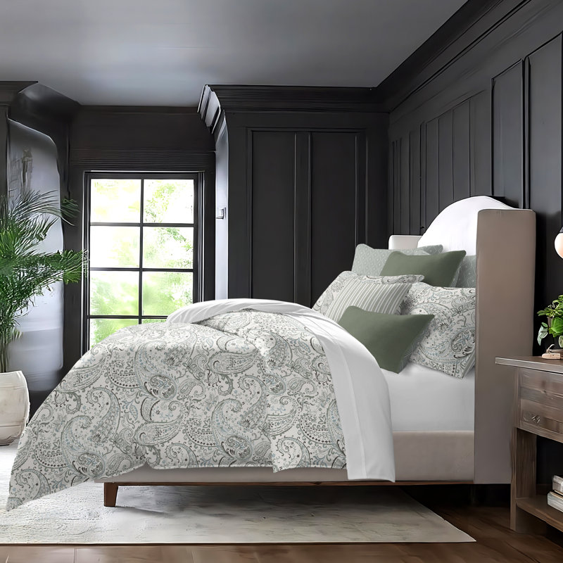 Paisley Seafoam Cotton Coverlet Set, California King Coverlet + 7 Additional Pieces