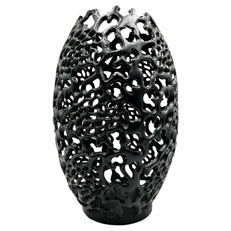 Vase de table en aluminium fabriqué à la main Kidane, Noir, H 15 po x l 10 po x P 10 po