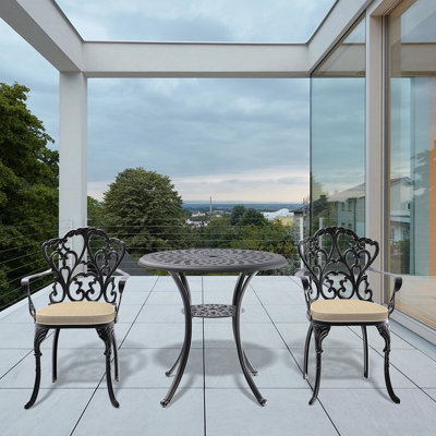 Ensemble de meubles de patio en fonte d'aluminium avec coussins beiges