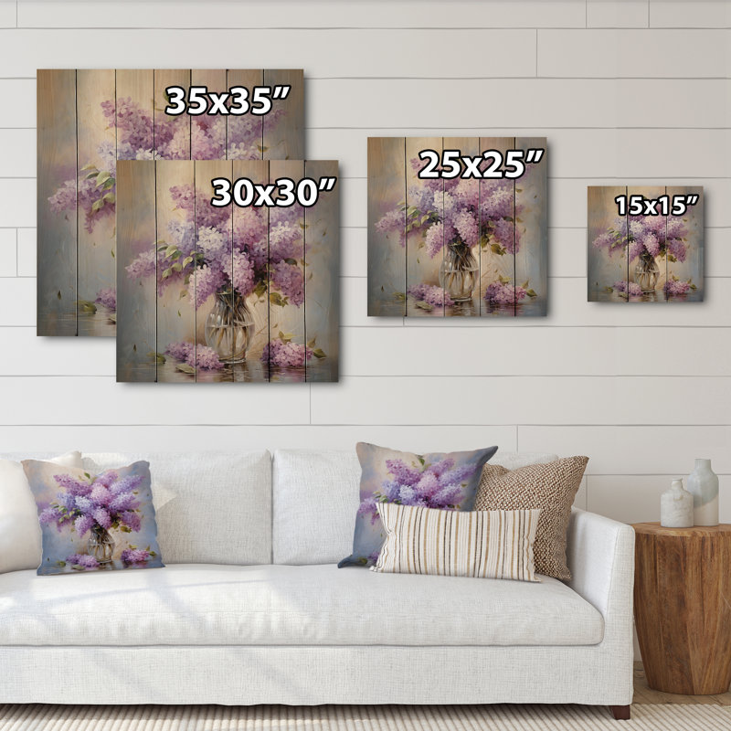 Impression romantique «Jawaski Lilacs I» sur bois, H 15 po x l 15 po x P 0,78 po