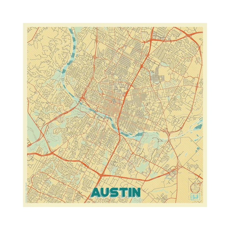 Austin Retro Urban Blueprint Map by Hubert Roguski - Wrapped Canvas Print, 45.72 cm H x 45.72 cm W x 3.175 cm D