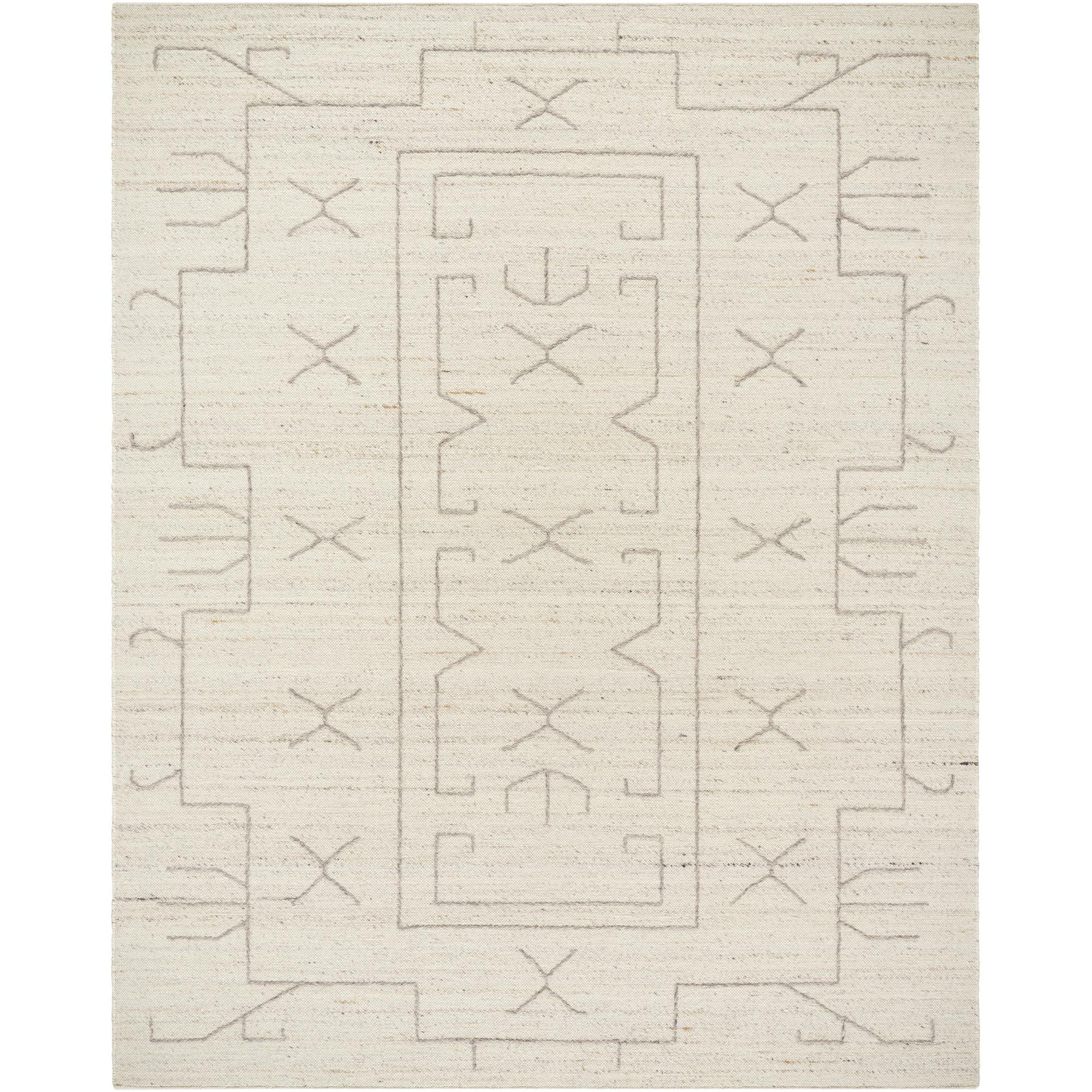 Rectangle Tobbie Geometric Hand Woven Flatweave Wool Area Rug in Pearl, Rectangle 2' x 3'