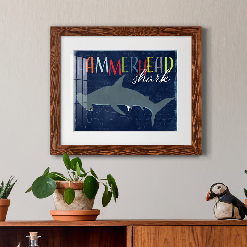 " Hammerhead Shark ", Maple Framed Paper, 20" H x 17" W x 1.5" D
