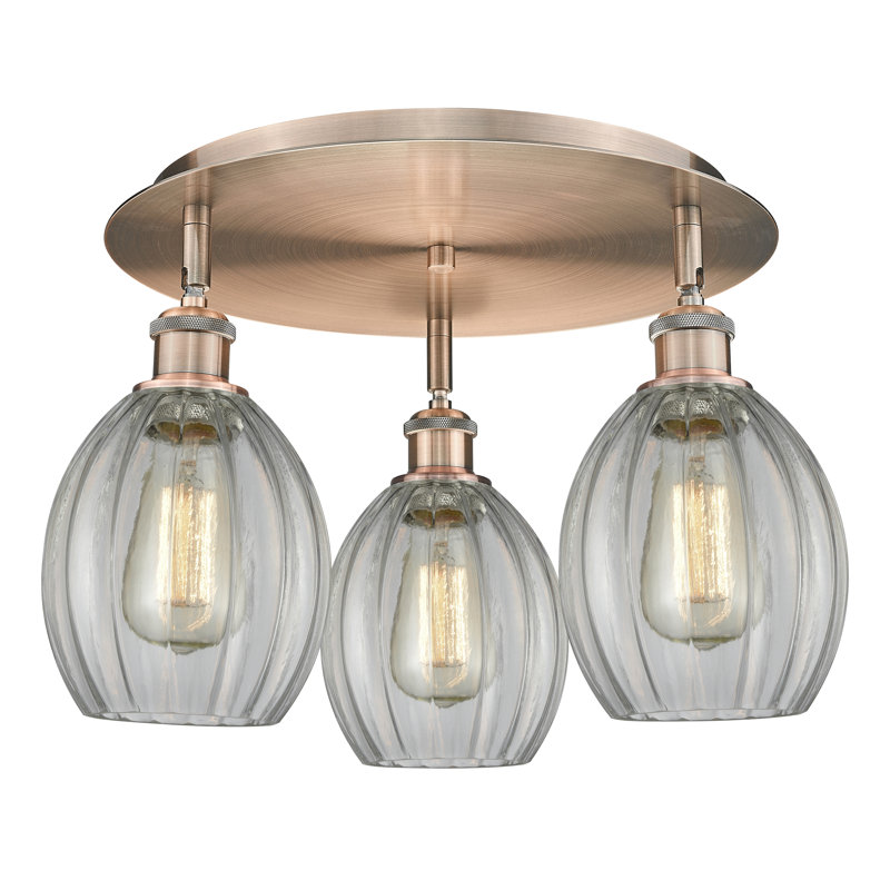 Plafonnier semi-encastré en verre Berl, Transparent, Cuivre antique
