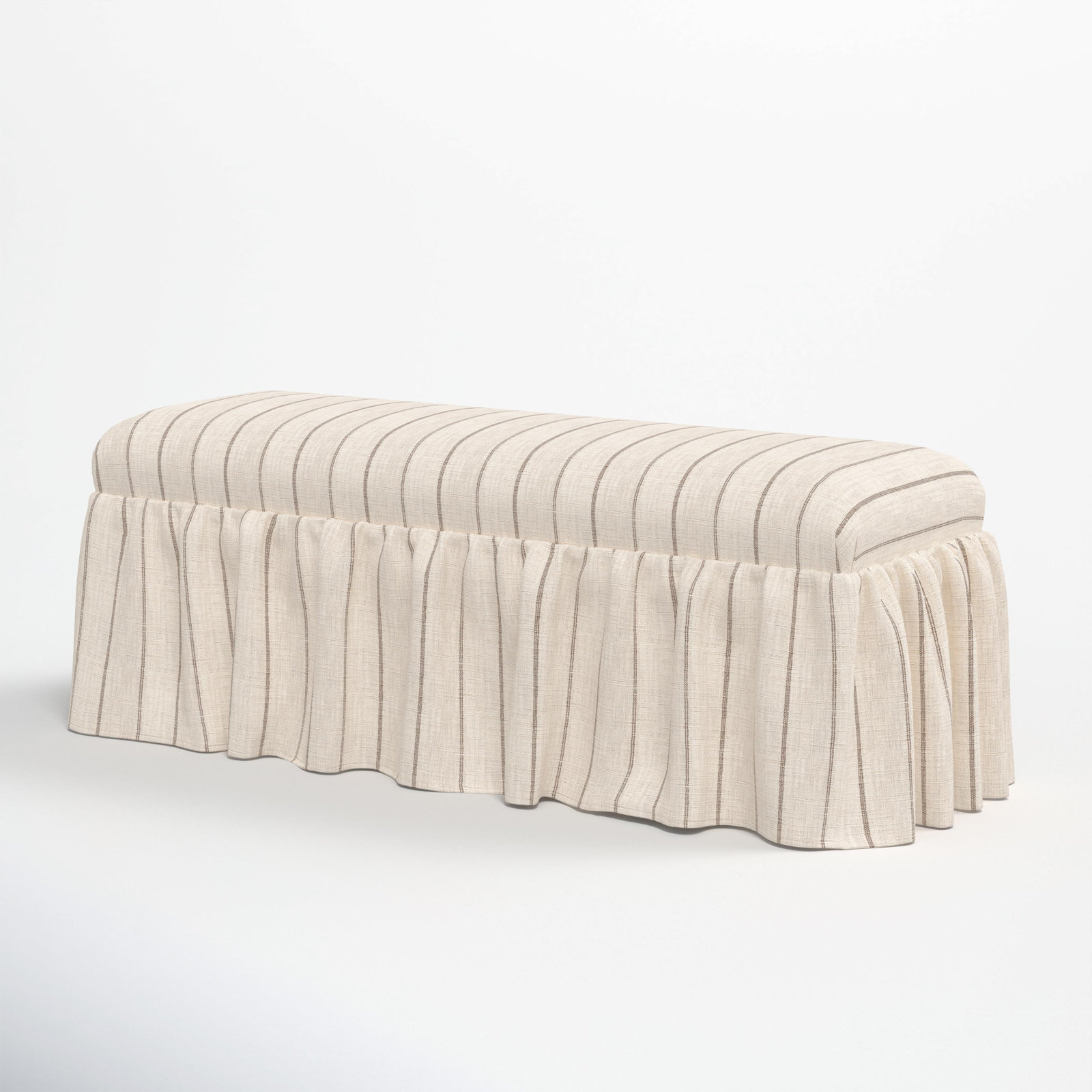 Maggie Ruffle Dining Bench, Fritz Charcoal Stripe