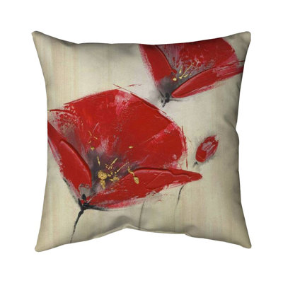 Three red flowers with texture - 26"x26" Throw pillow - Poly twill - Print on demand