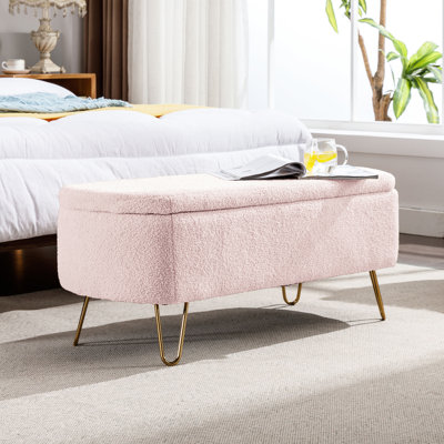 Fashionable Pink Storage With Faux Fur And Gold Leg Stands For Entryway Charming Bench Stable Setups