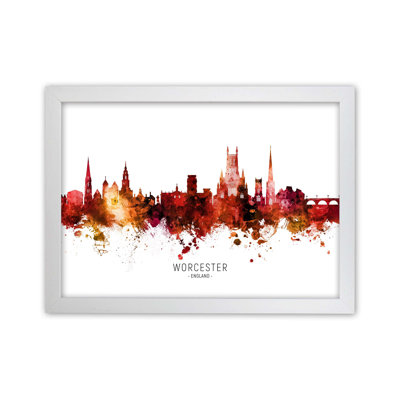 Worcester England Skyline Red City Name by Michael Tompsett - Print
