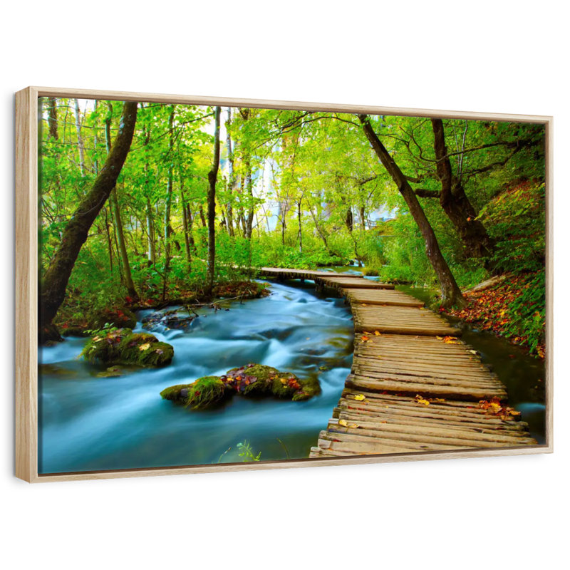 Promenade dans la forêt, Cadre flottant en bois naturel, 37 po x 25 po