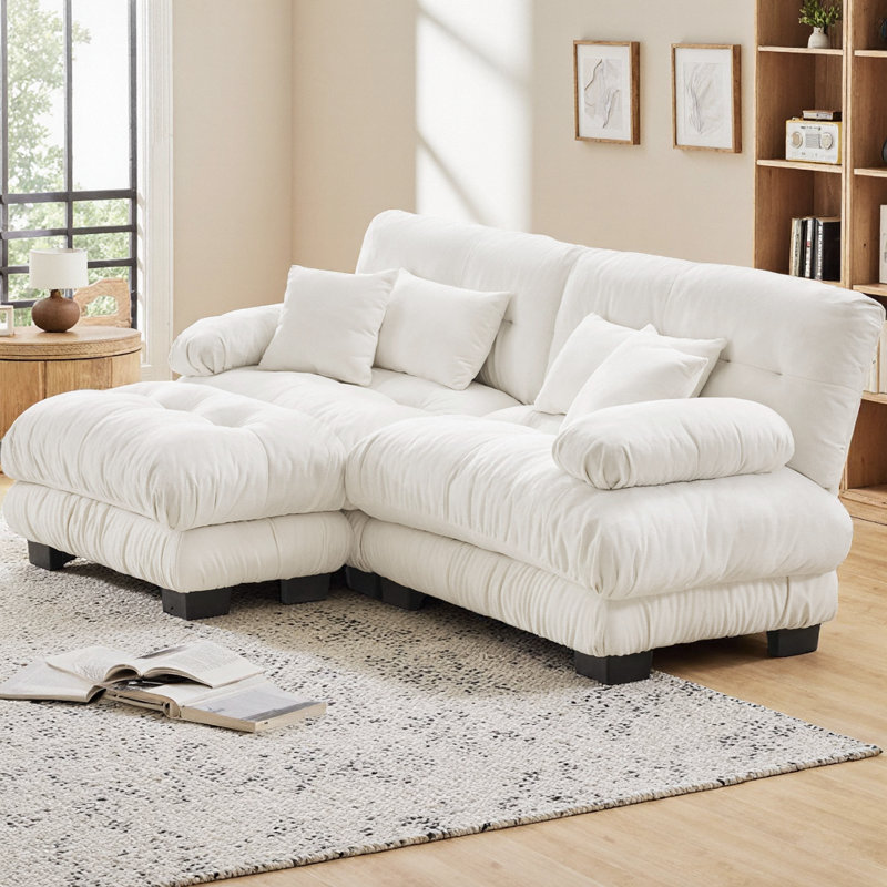 Canapé modulaire en L avec repose-pieds en L avec repose-pieds, canapé en chenille 2 places pour le salon, comprend 2 coussins lombaires et 2 coussins décoratifs, accoudoirs rembourrés