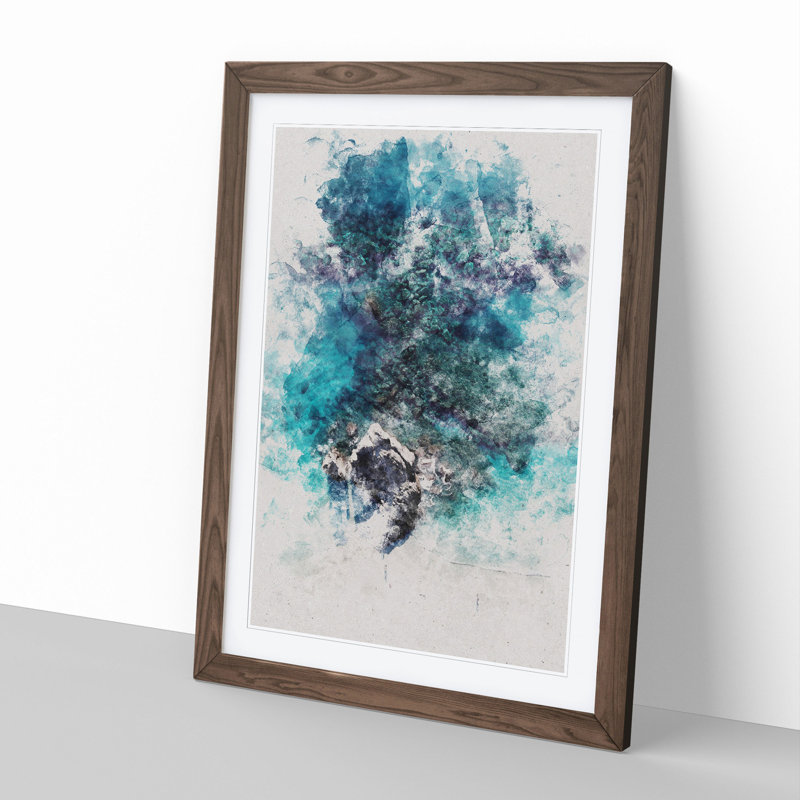 Above Monterosso Al Mare in Cinque Terre Italy Watercolour - Picture Frame Graphic Art, 36cm H x 27cm W x 2cm D, Walnut