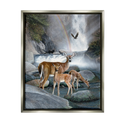 Stupell Industries Deer Family by Waterfall Canvas Wall Art Design by Kevin Daniel -  aw-538_ffb_16x20