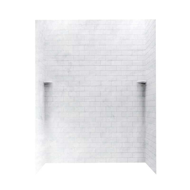 Solid Surface Three Panel Shower Wall, Ice, 72" H x 62" W x 36" D