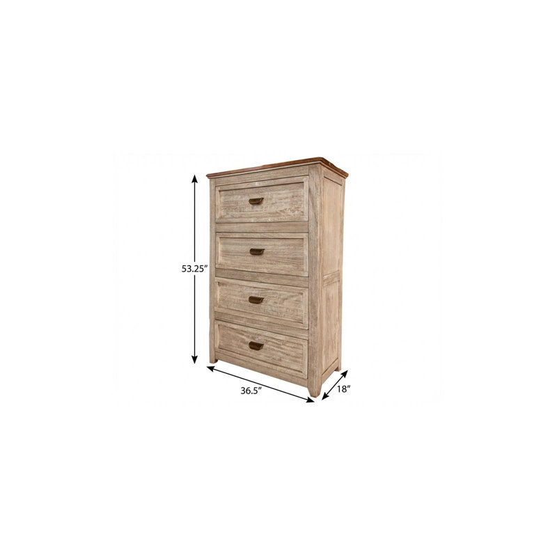 37" Cream Solid Wood Four Drawer Chest