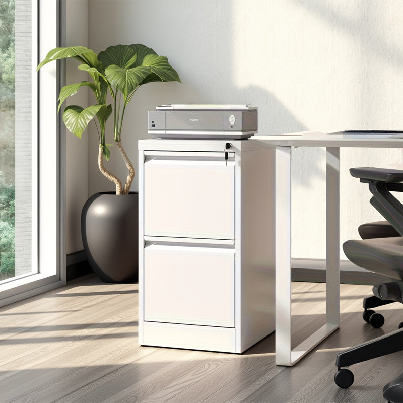 2-drawer Vertical File Cabinet With Lock, Metal Filing Cabinet For Letter/legal/a4 Files, Home Office Storage Organizer
