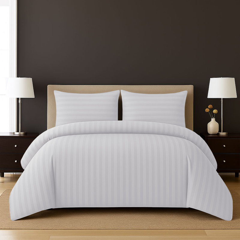 Haffa Microfiber Striped Duvet Cover Set with Pillowcases Included, King Duvet Cover + 2 Standard Pillowcases, White