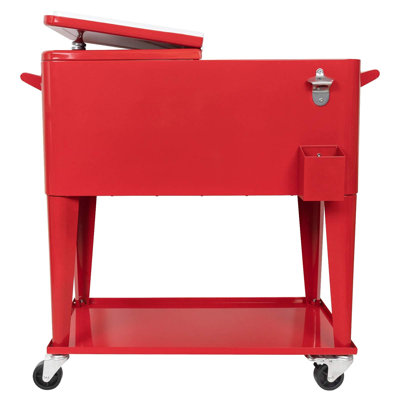 Chariot de refroidissement à roulettes 80QT avec roulettes, glacière extérieure pour glacière sur roulettes avec grand espace de rangement, bar à boissons portable pour la terrasse de la piscine avec tablette et ouvre-bouteille