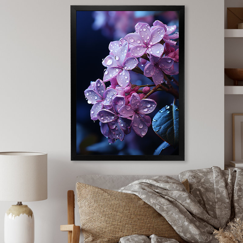 «Moonlit Lilacs Whisper Charm II», reproduction sur toile encadrée, Cadre simple noir, H 40 po x l 30 po x P 1,5 po