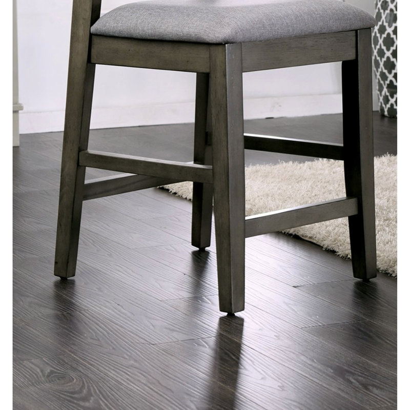 Chaises de salle à manger à hauteur de comptoir grises de style contemporain de 2 pièces, coussins rembourrés en tissu, bois massif, pour chaises d'apparence raffinée avec tissu, dossier à panneau, rehaussement élégant de l'atmosphère