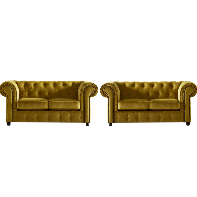 Aaron 2 - Piece Velvet Sofa Set, Mustard