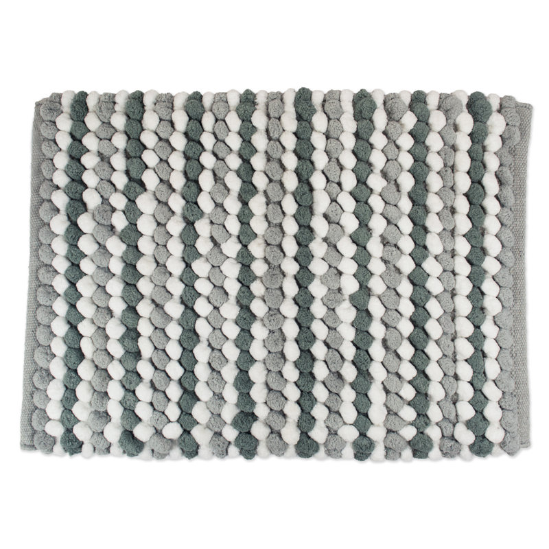 Gray and White Striped High Pile Cotton Bath Mat
