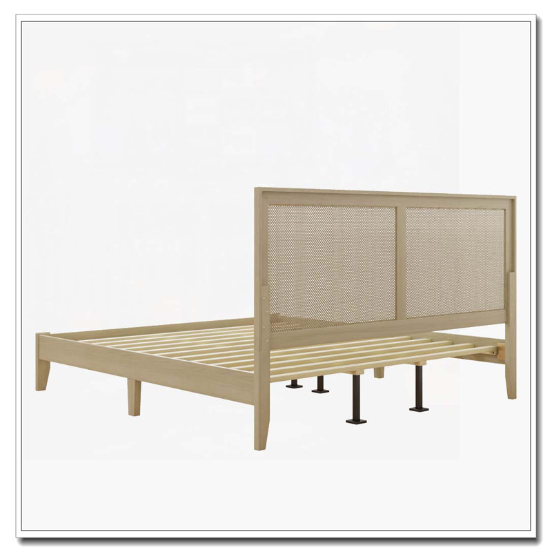 Rattan Design Solid Wood Platform Bed, King