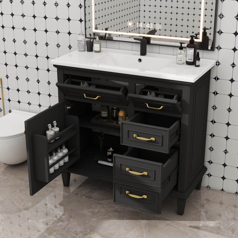 Ensemble de meuble-lavabo simple 36 po avec comptoir 36 po, comprenant 36 tiroirs rabattables et une tablette réglable