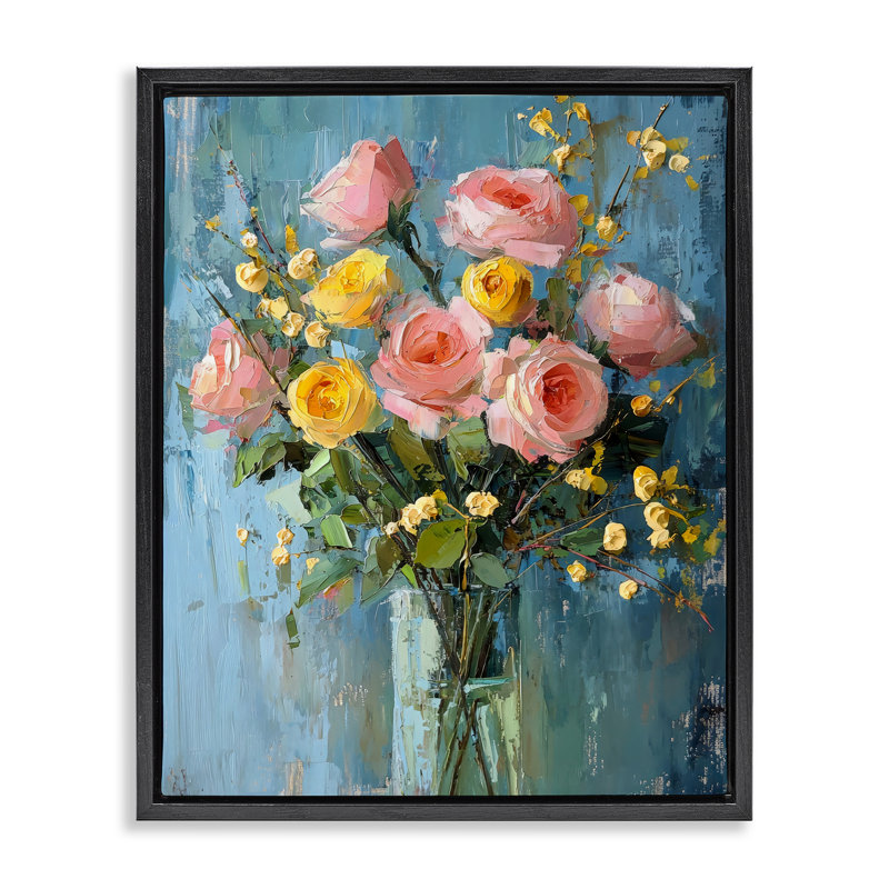 Cadre flottant rose et jaune, design Creative Studio, Cadre flottant noir de jais, H 21 po x l 17 po