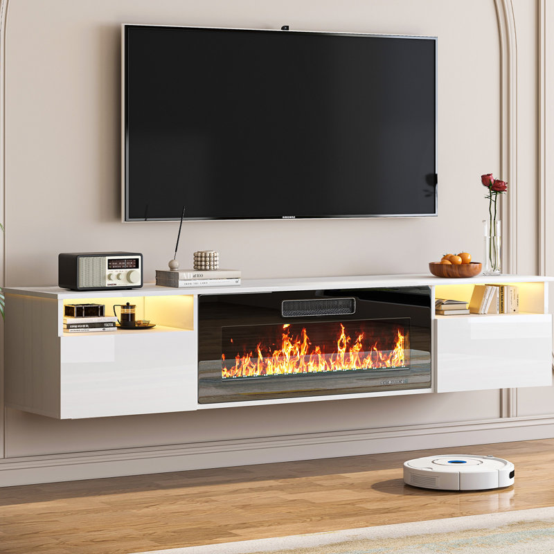 Meuble télé 80 po avec foyer électrique 36 po 80 po, Blanc