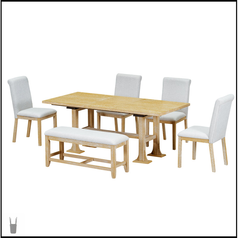 Ensemble de table de salle à manger extensible Farmhouse avec rallonge amovible, chaises rembourrées et banc pour des sièges polyvalents
