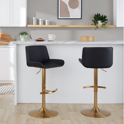 Rondell Upholstered Adjustable Barstool With Rounded T Footrest - Set Of 2